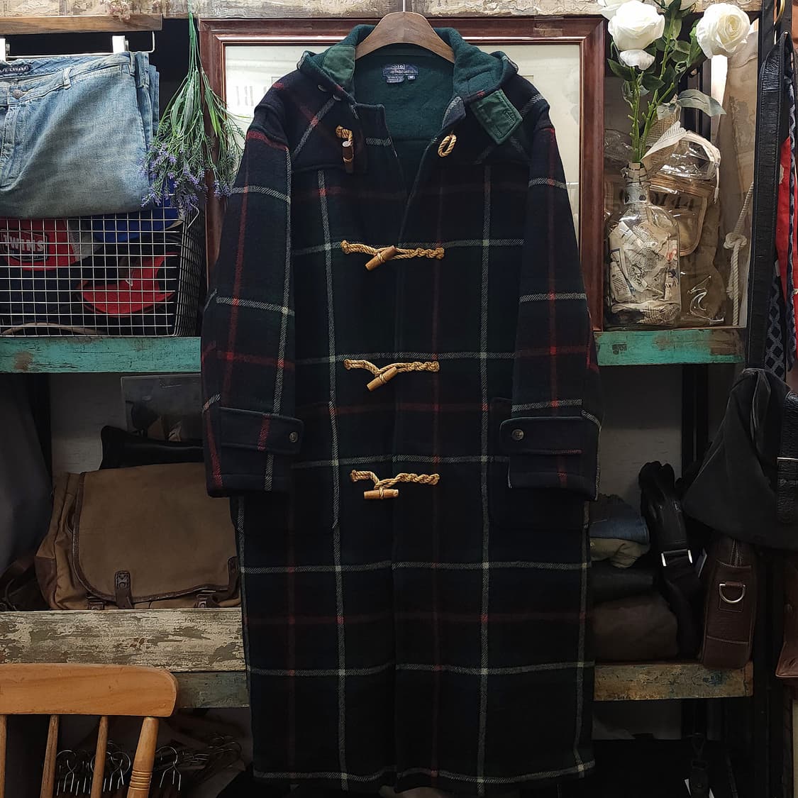 90s 폴로 랄프로렌 롱 더플코트 타탄 체크 made in USA M 상품이미지1