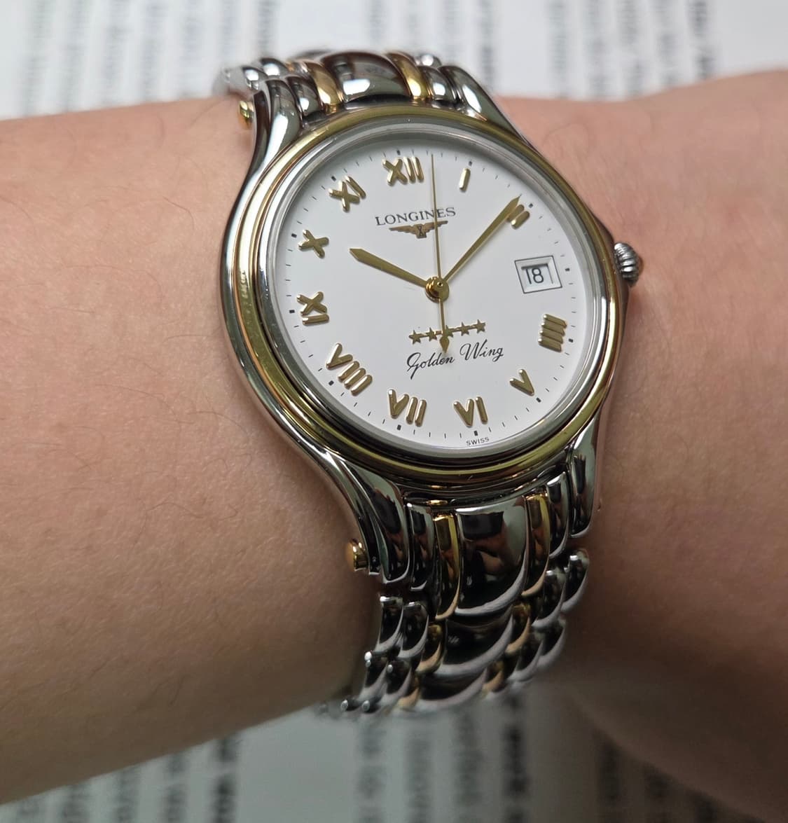 레어] 빈티지 론진 골든윙 파이브스타 화이트로만 골드콤비 브레이슬릿 ve 상품이미지9