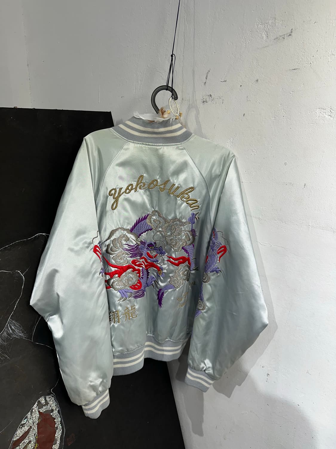 Jpn 일본빈티지 오리엔탈 회색 용 스카잔 자켓 상품이미지8