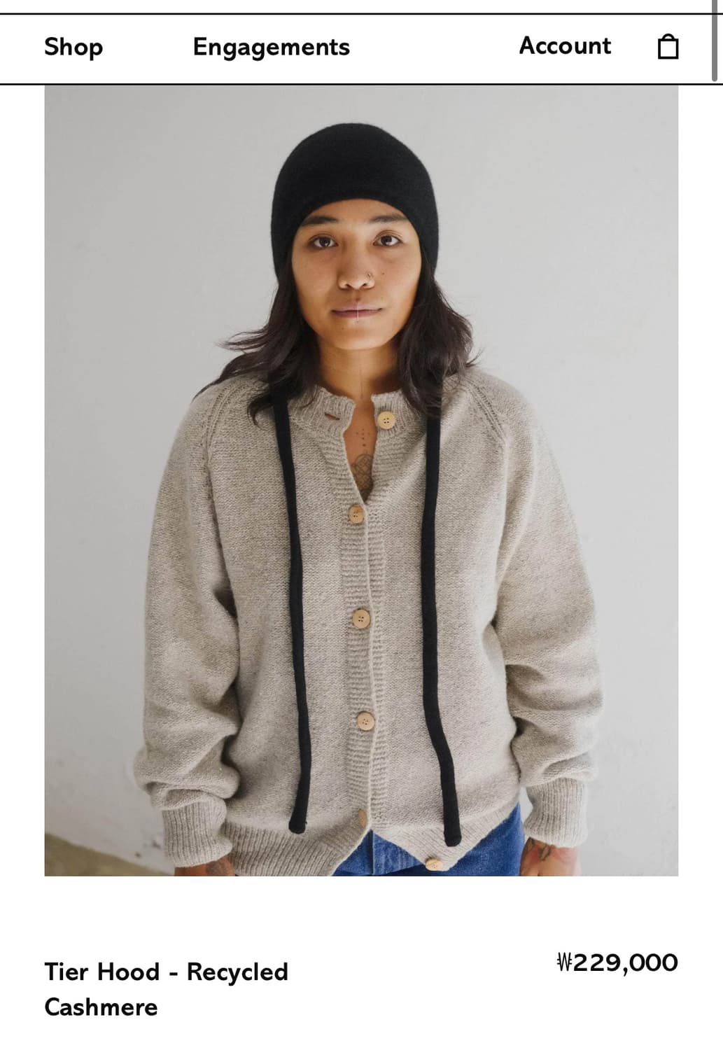 베이스레인지 25fw Tier 캐시미어 후드 비니/블랙 상품이미지6