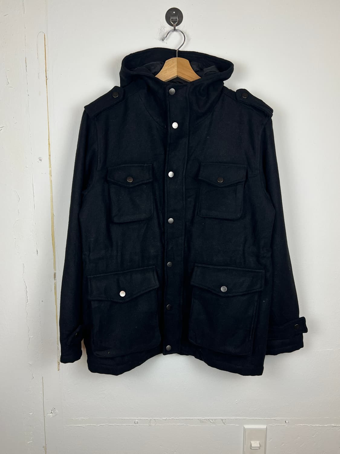 (데드스탁) JPN PLUS ONE 후드 모직 코트 L 상품이미지1