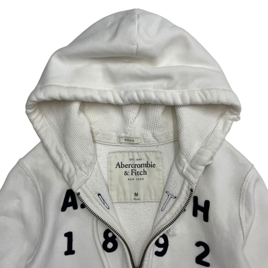아베크롬비 센터로고 화이트 후드집업 M 상품이미지5