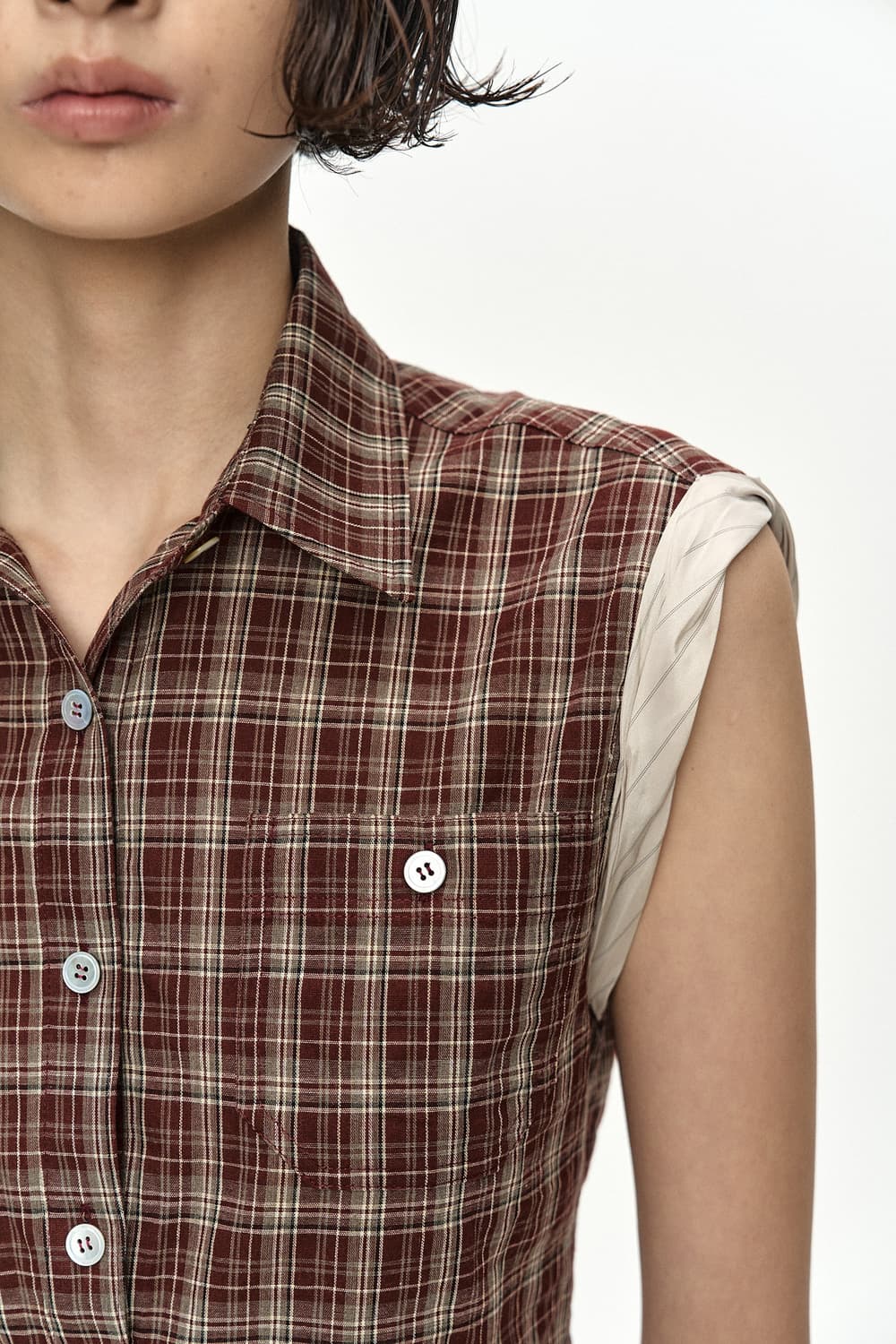 CHECK SLEEVELESS SHIRT atb1569w(BROWN) 상품이미지4