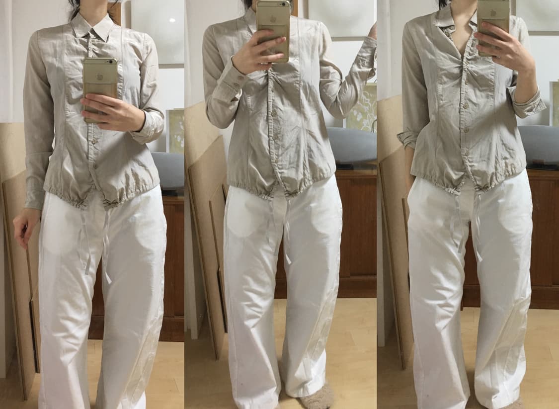[직수입] 빈티지 mfg 실키 새틴 셔링 블라우스 오이스터 상품이미지3