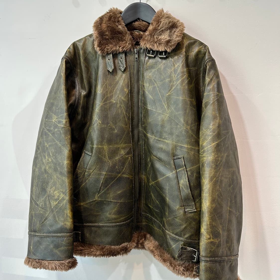 빈티지 카키 크랙패턴 무스탕 자켓 상품이미지3