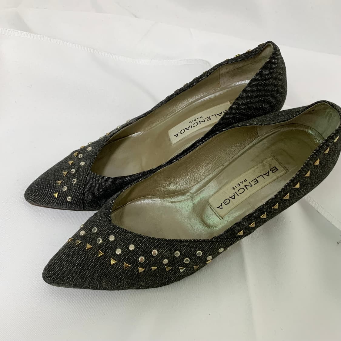 발렌시아가 흑청 데님 스터드 힐 펌프스 225mm 35반 빈티지 구두 상품이미지4