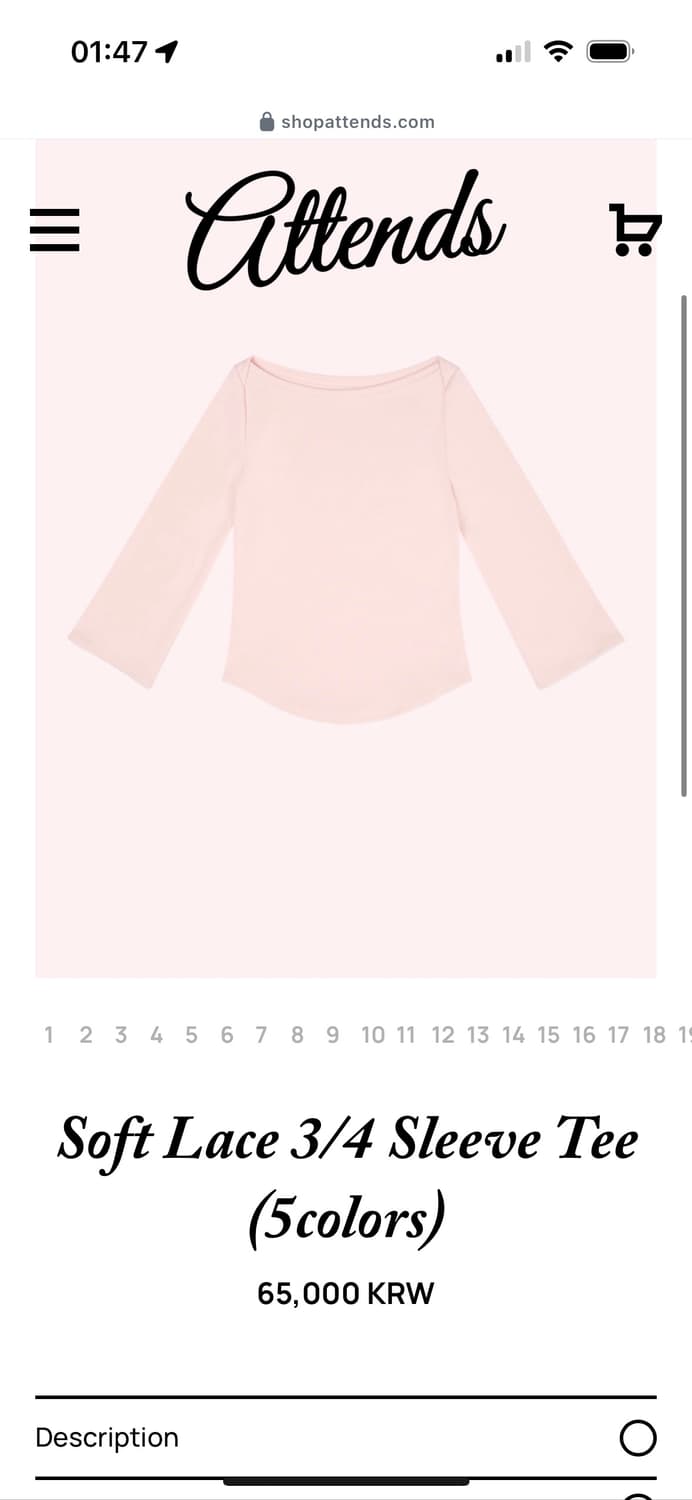 어텐즈 soft lace 3/4 sleeve tee (baby pink) 상품이미지4