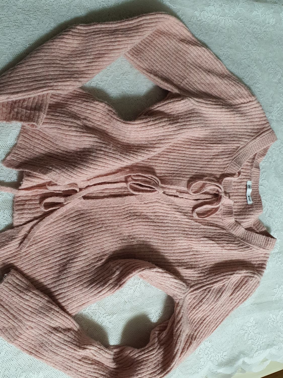 [일본빈티지] 핑크 리본 숏 가디건 니트 발레코어룩 상품이미지5