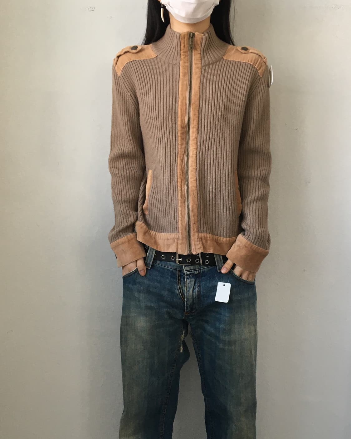 Patch point ribbed high neck zip up 상품이미지1