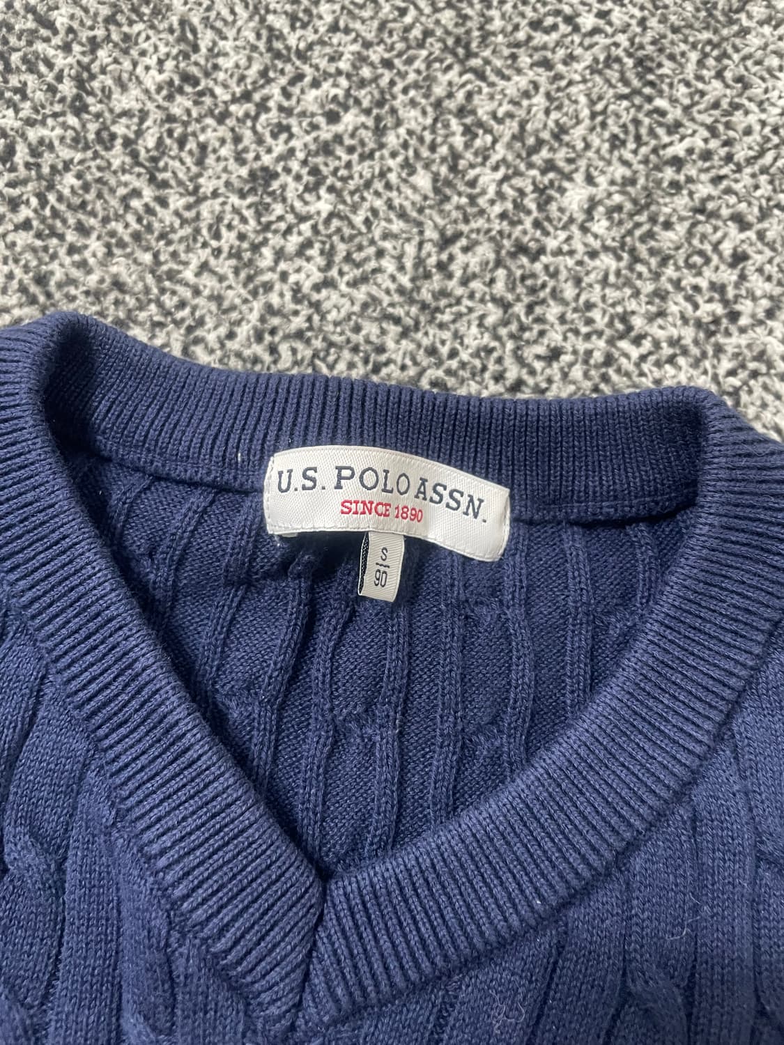 빈티지9. 유에스폴로에센 폴로 꽈배기 니트 스웨터 네이비 화이트 로고 상품이미지5