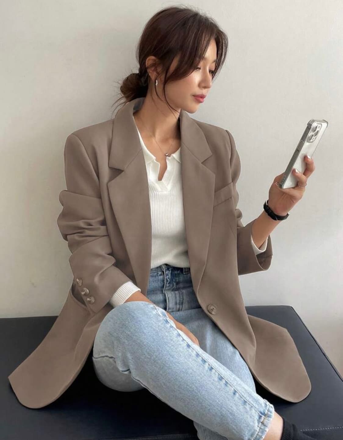 모던한 브라운 오버핏 블레이저 자켓 s 상품이미지5