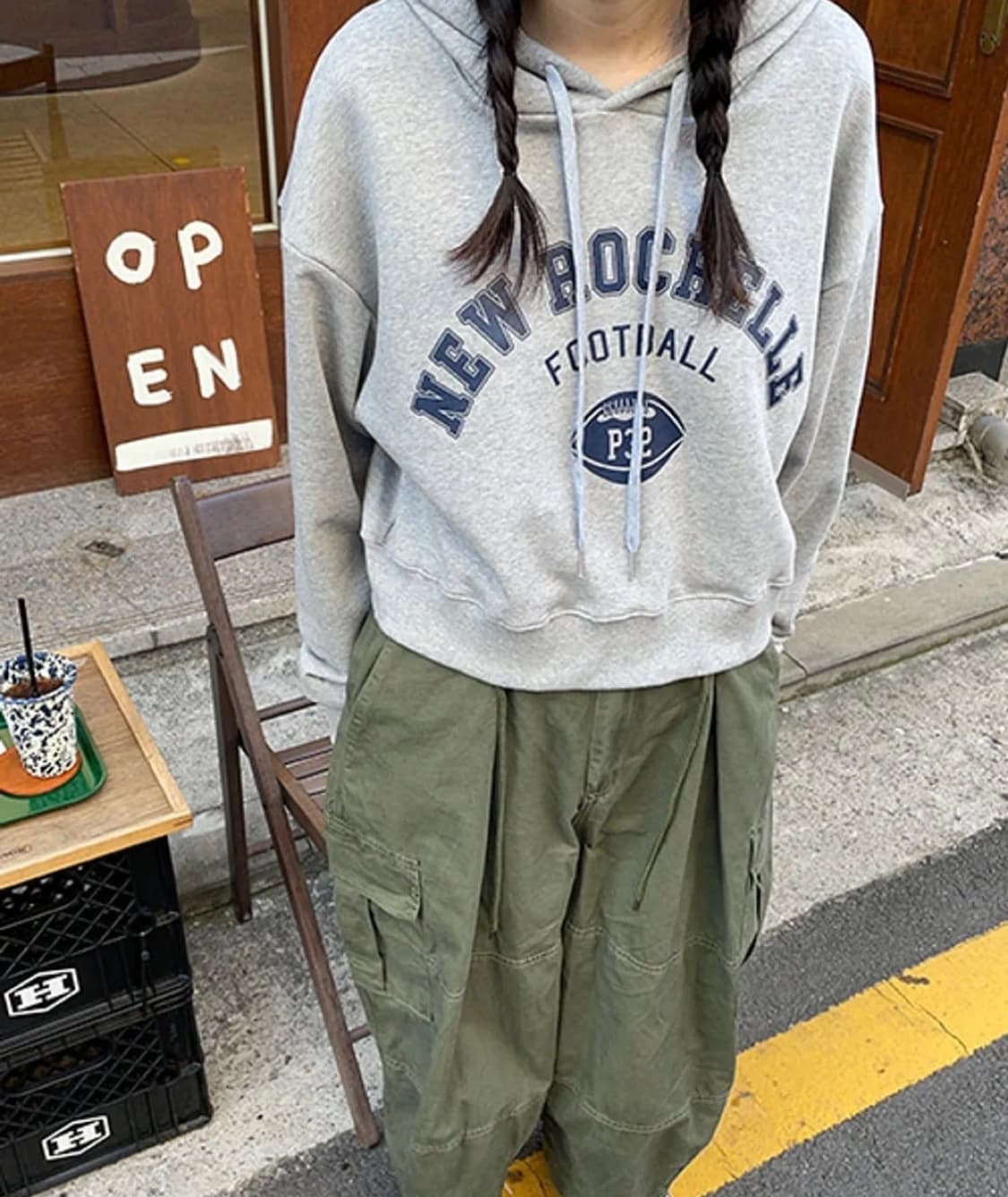 로셸 풋볼 크롭 후디 후드티 / 그레이 상품이미지1