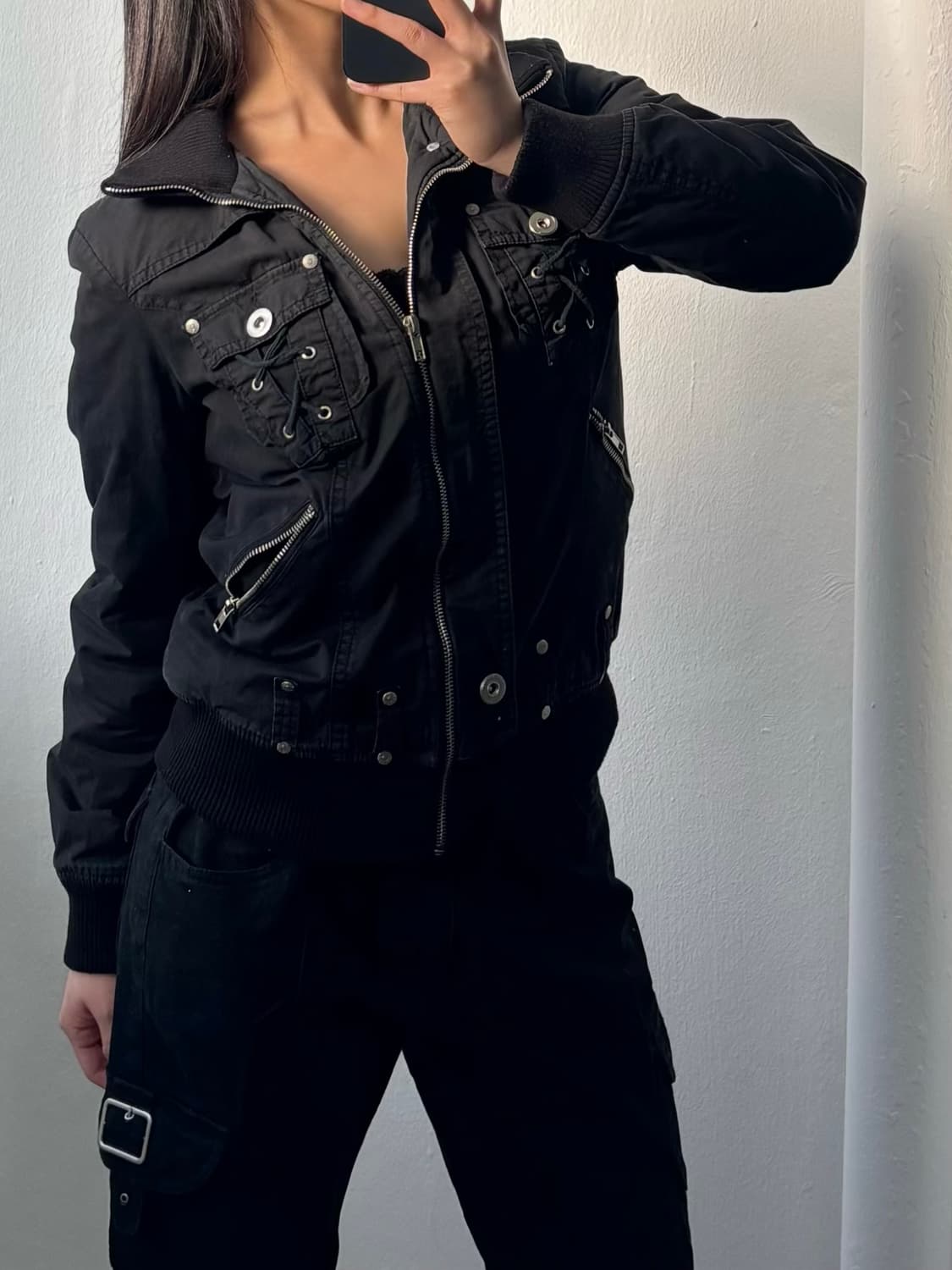 Vintage Black High Neck Zip-Up Jacket 상품이미지2