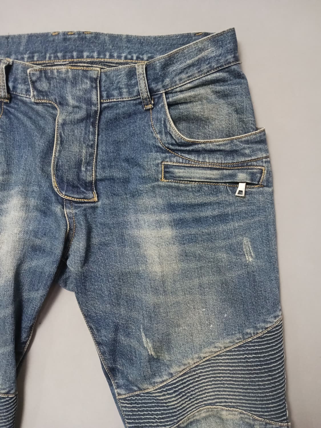 [34] 발망 화이트페인팅 바이커진 청바지 상품이미지4