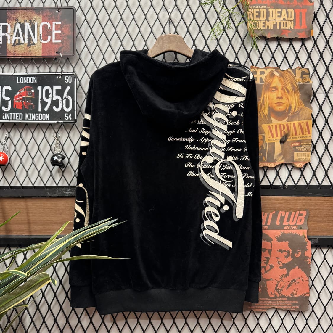 00s 보미에르 벨로아 레터링 Y2K 후드 집업 블랙 화이트 상품이미지2