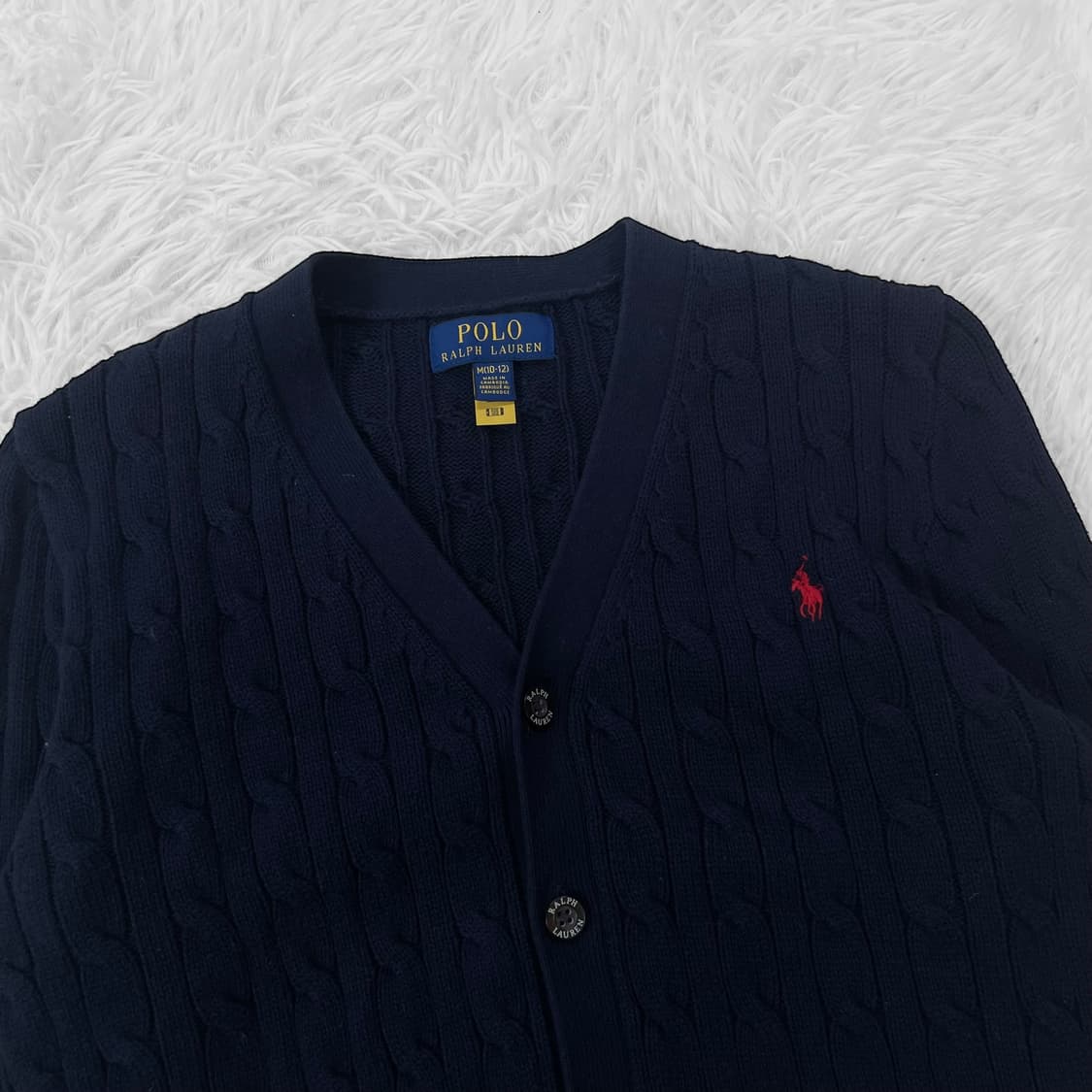 폴로 랄프로렌 포니 로고 케이블 브이넥 가디건 니트 네이비 상품이미지3