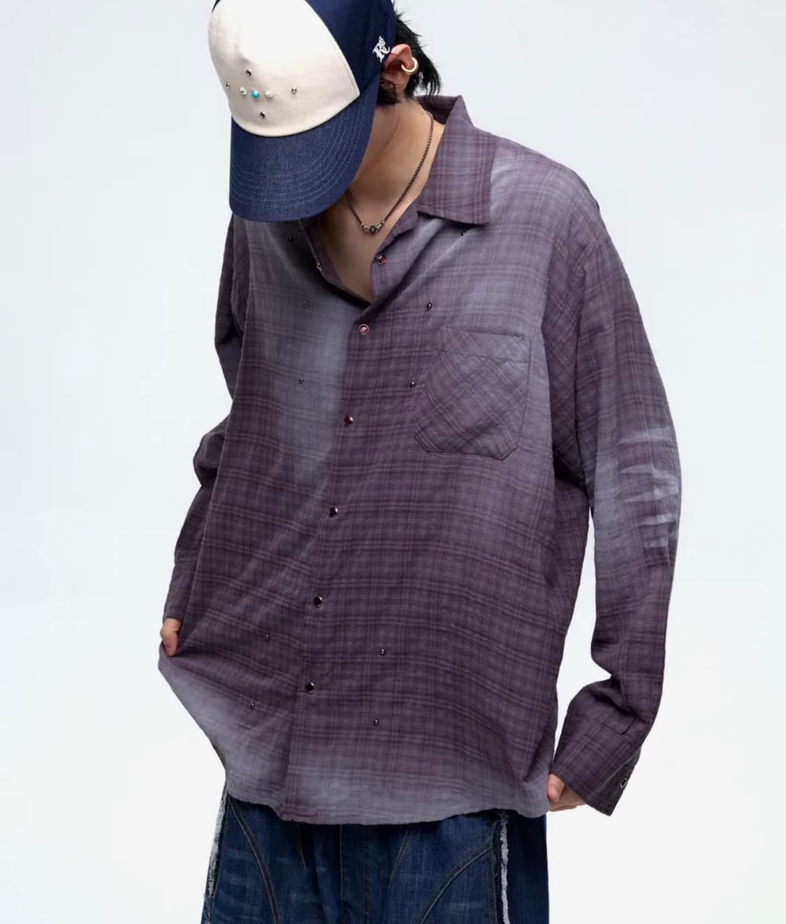 RSSC Stud Cat Washing Check Shirt Purple 상품이미지1