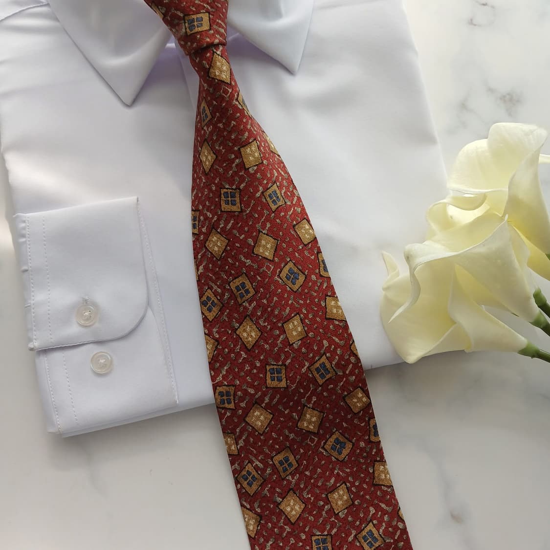 란셀 실크 레드 기하 패턴 넥타이 9.5cm B등급 A18742
 상품이미지4