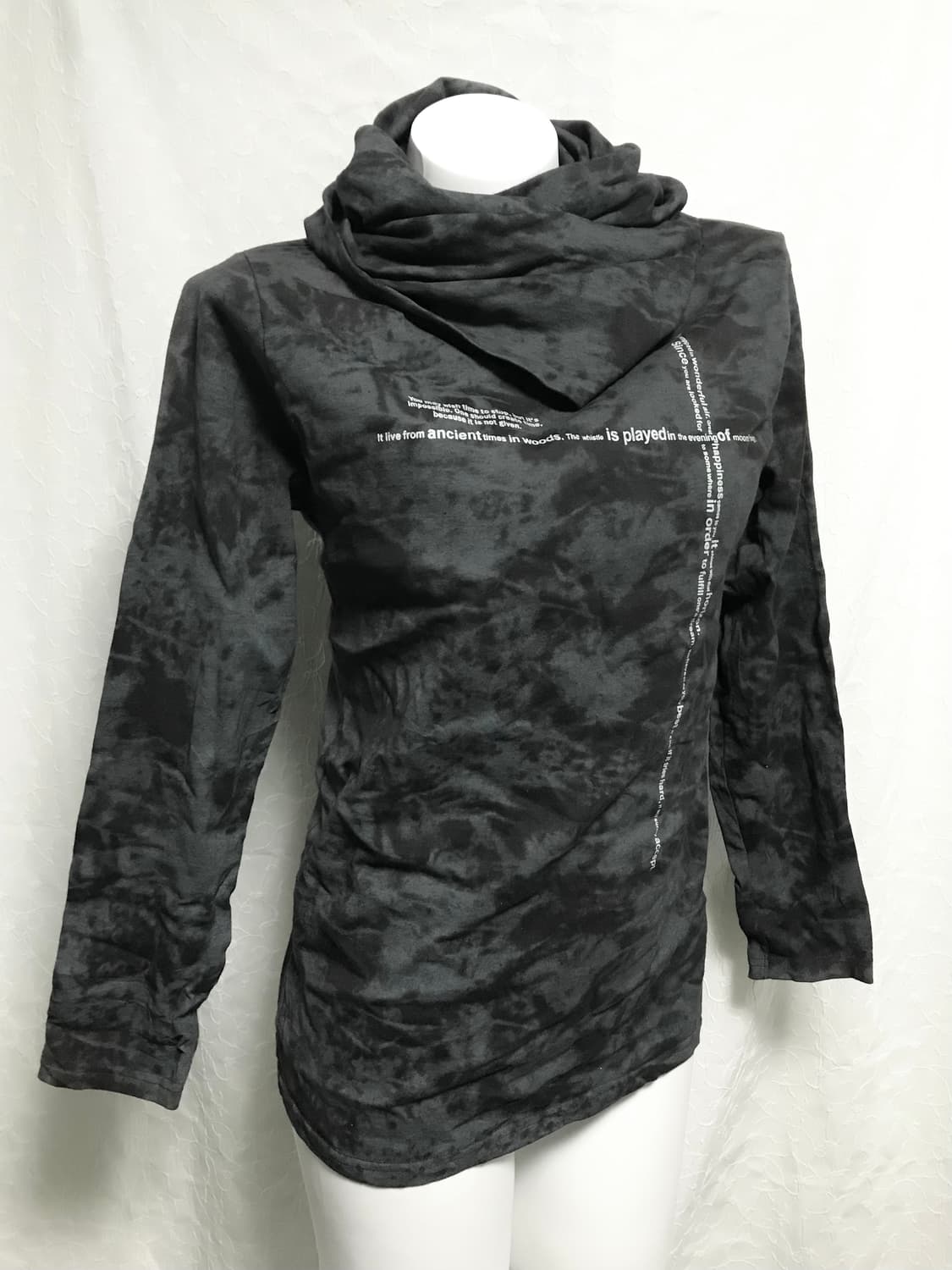 빈티지 00s vkei 드레이프 하이넥 타이다이 레터링 롱슬리브 탑 상품이미지3