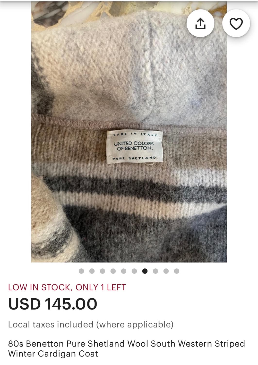 80s 베네통 Pure Shetland Wool 가디건 상품이미지8