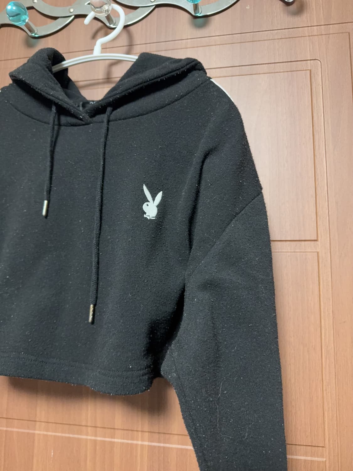 플레이보이 일본 빈티지 공겜여주 중성계 블랙 크롭 후드티 상품이미지3