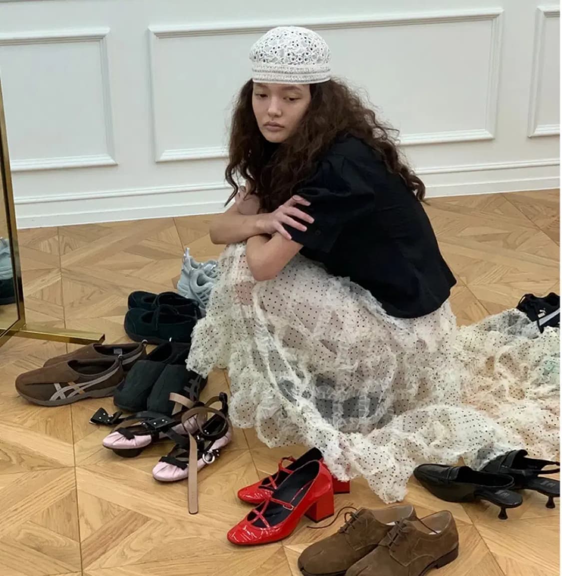 호쿠스포쿠스 Polka dot frill skirt / Champagne 상품이미지3