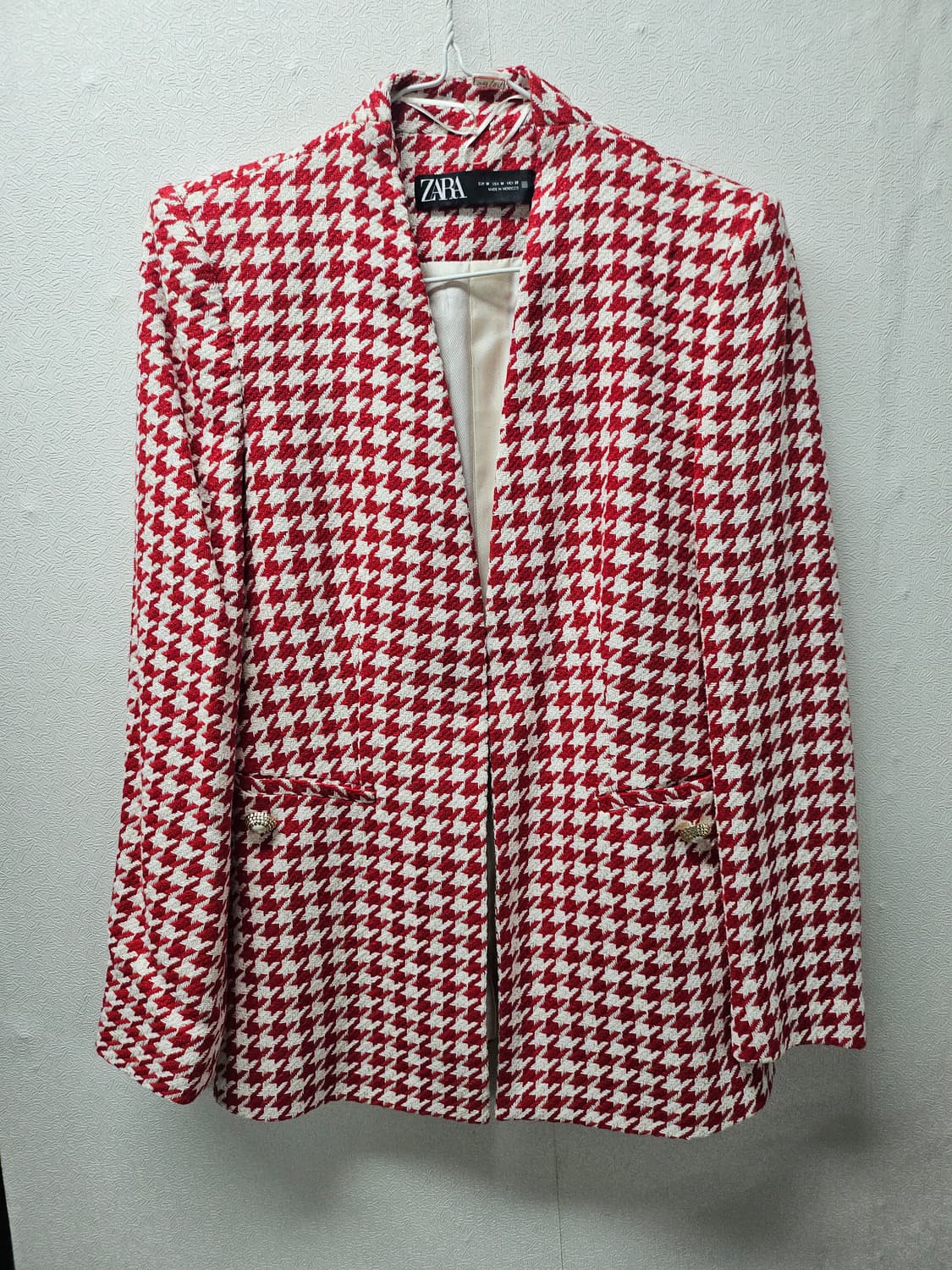 자라 레드 하운드투스 체크 자켓  M 상품이미지1