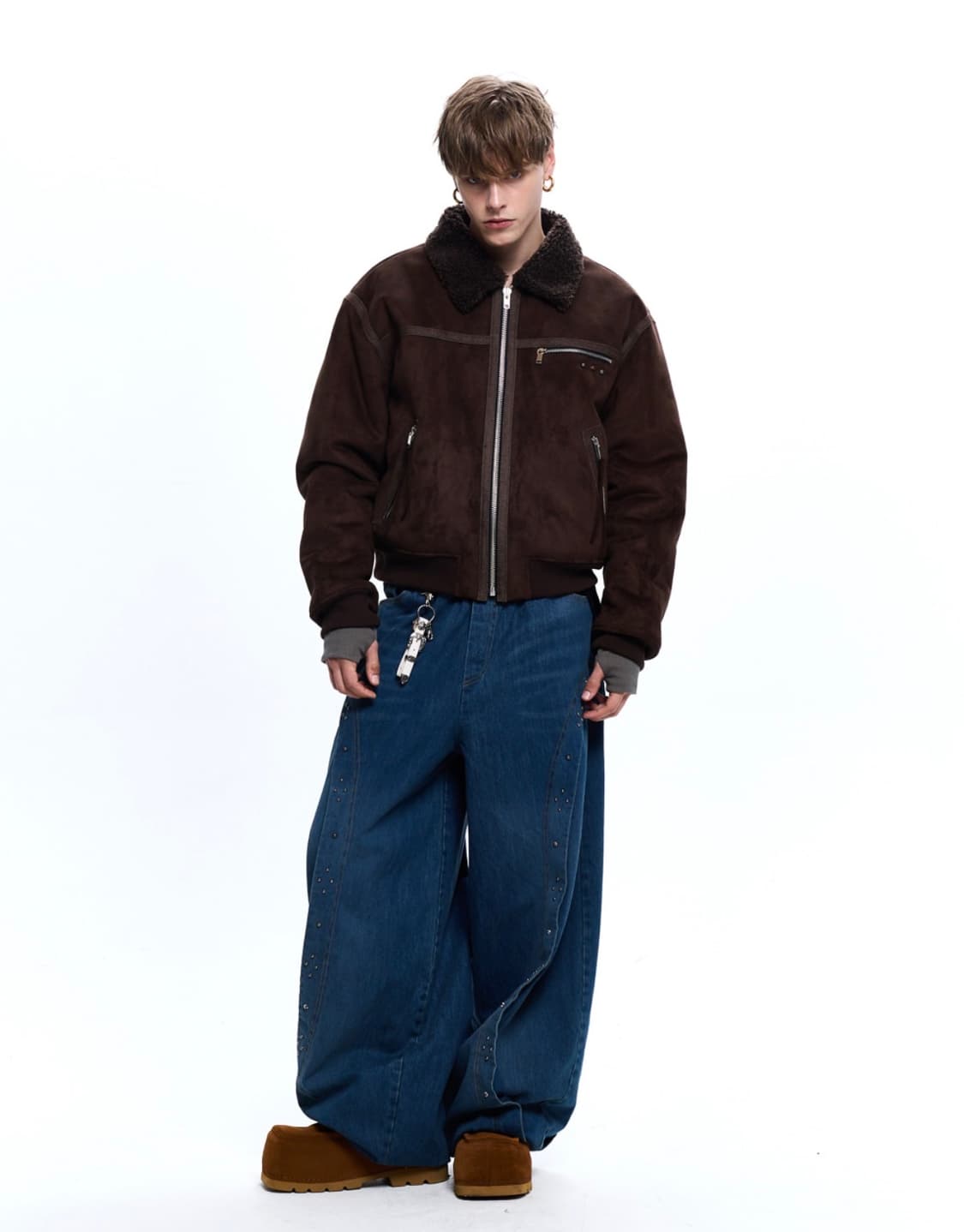 RSSC 데님 믹스 무스탕 봄버 자켓 브라운 2 상품이미지3