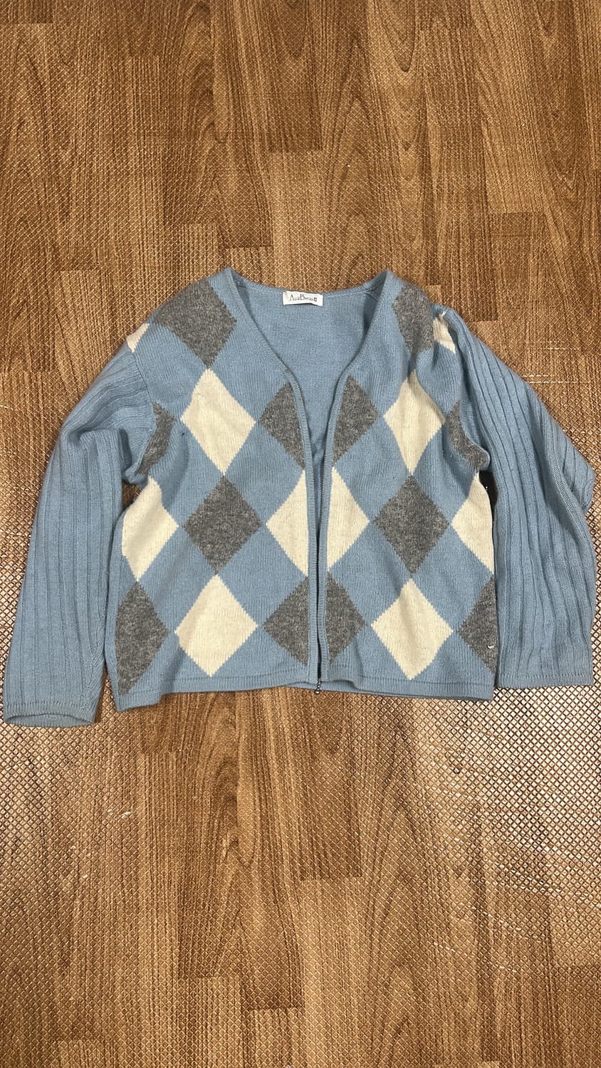 빈티지 아가일 하늘색 브이넥 가디건 상품이미지1