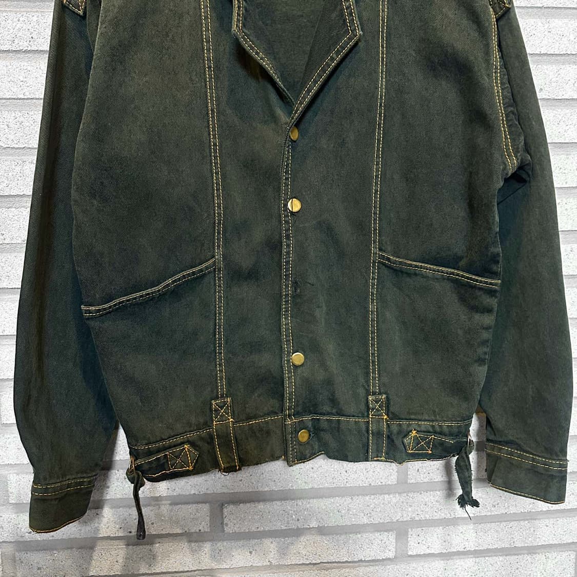 JPN VINTAGE 데님 워크 초어자켓 패널절개 스트랩 디테일 딥카키 상품이미지4