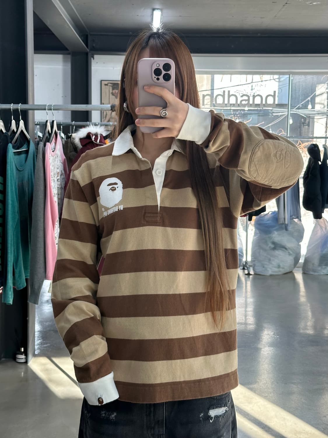 베이프 패치사루 스트라이프 럭비셔츠 롱슬리브 상품이미지3