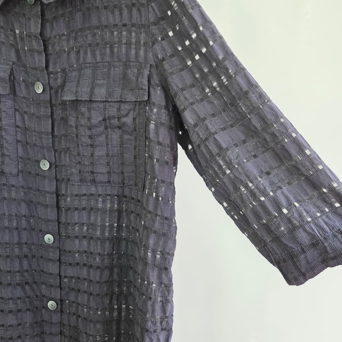 [GIVY] 기비 네이비 시스루 체크 롱셔츠 여성 66 상품이미지4