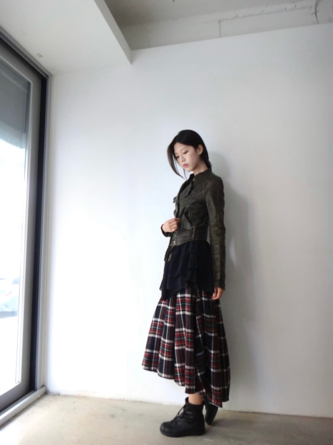 GUESS olive green short leather jacket 상품이미지6