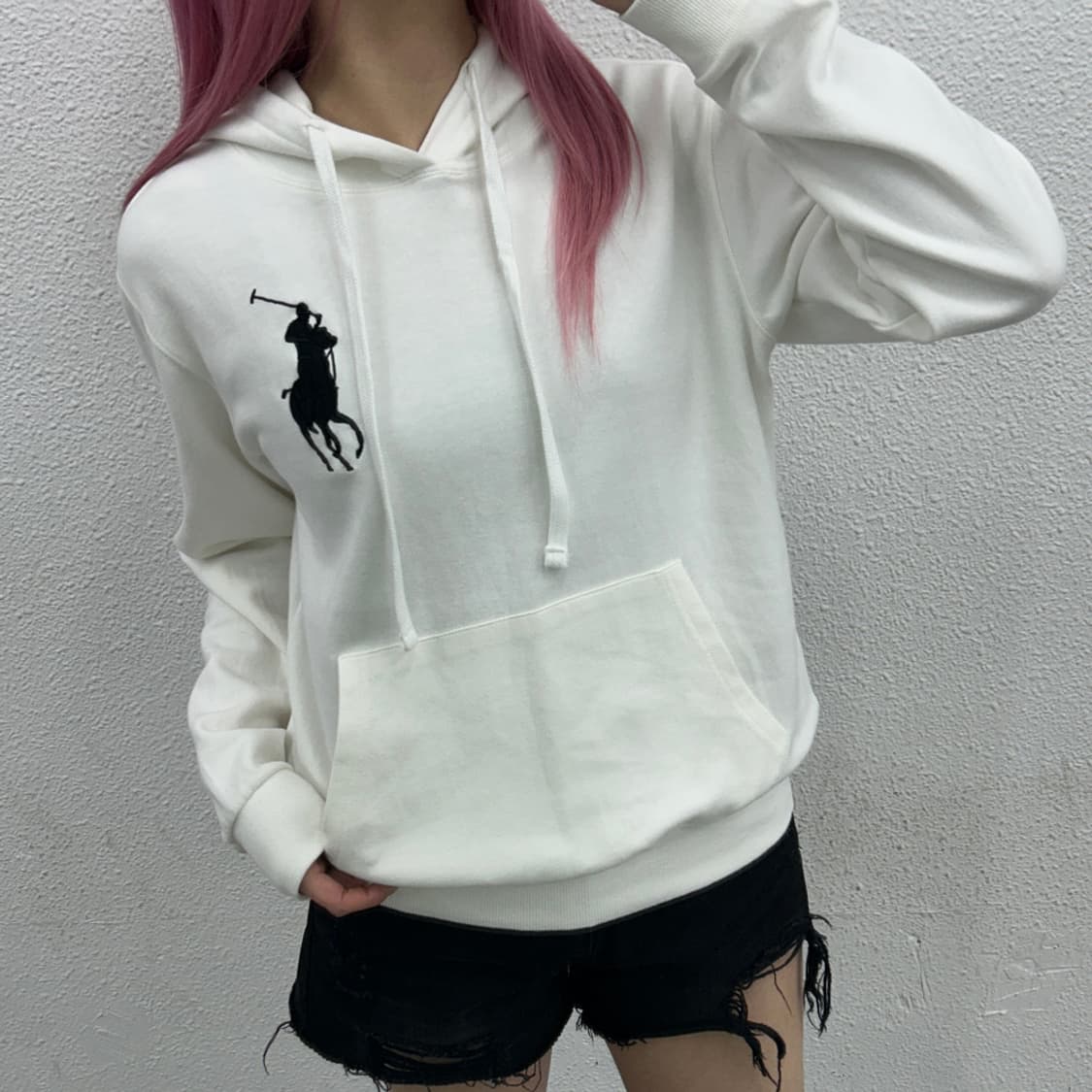 폴로 랄프로렌 블랙 빅포니 화이트 후드 S 상품이미지1