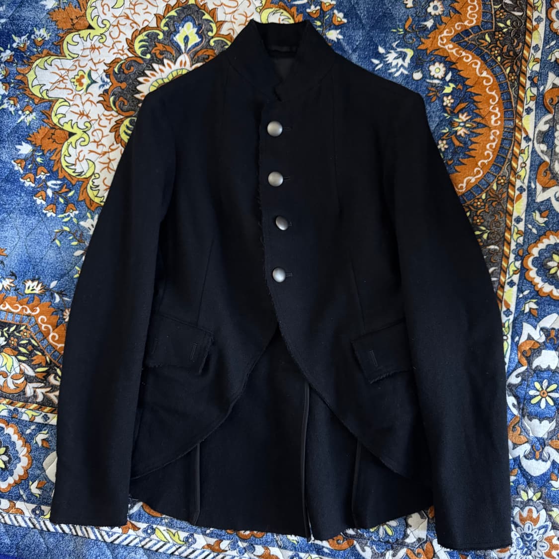 Japan made 버튼 디테일 블랙 울 하이넥 카라 라인 오피서 자켓 상품이미지1