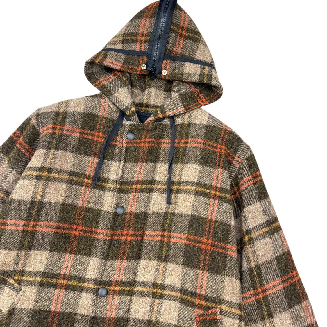 JPN 케이프 후드 체크 울 숏코트 상품이미지4