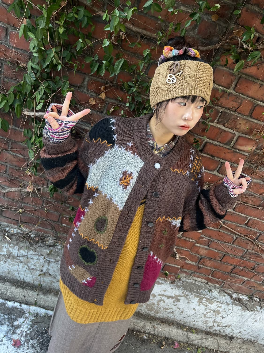 일본무드 자수 포인트 니트 가디건 상품이미지3