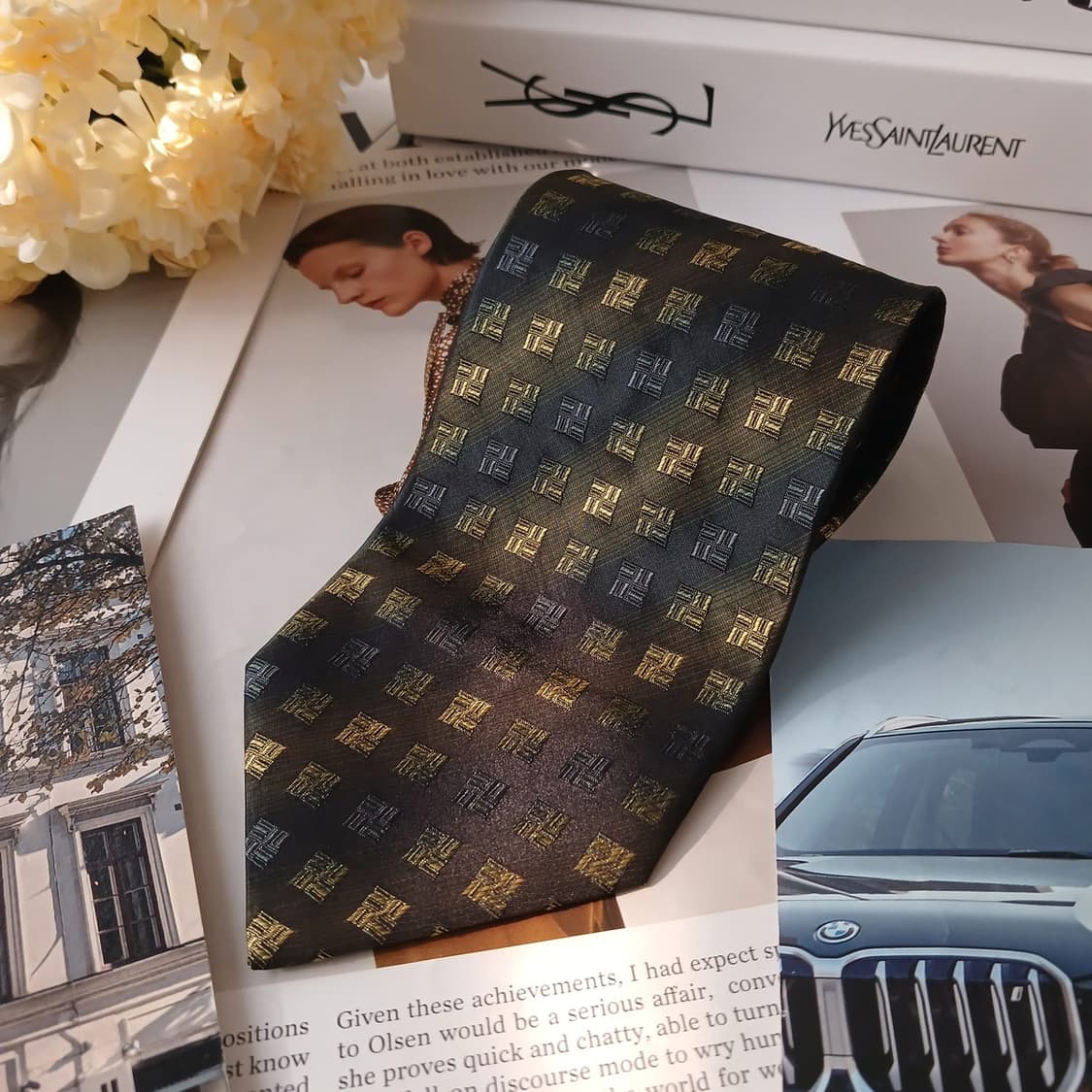 입생로랑 실크 다크그린 모노그램 넥타이 9.6cm A등급 A19076
 상품이미지2