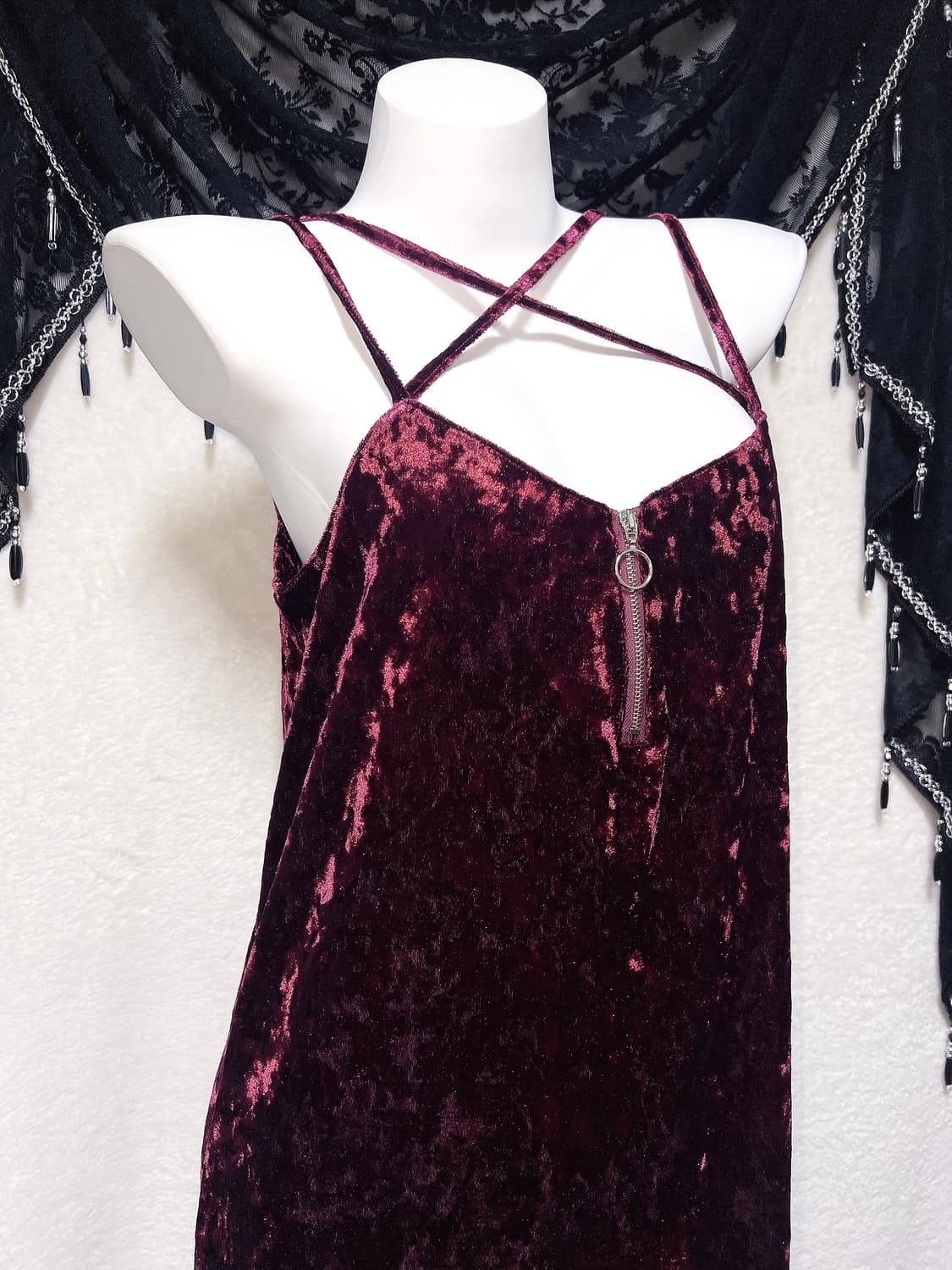 로맨틱고딕 고스펑크 벨벳 버건디 롱원피스 홀터넥 드레스 슬립 연말 섹시 상품이미지2