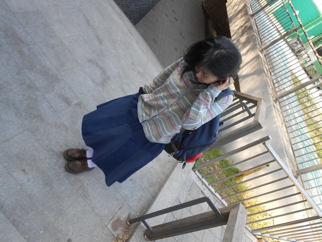 데님 배색 플레어 롱 스커트 상품이미지2