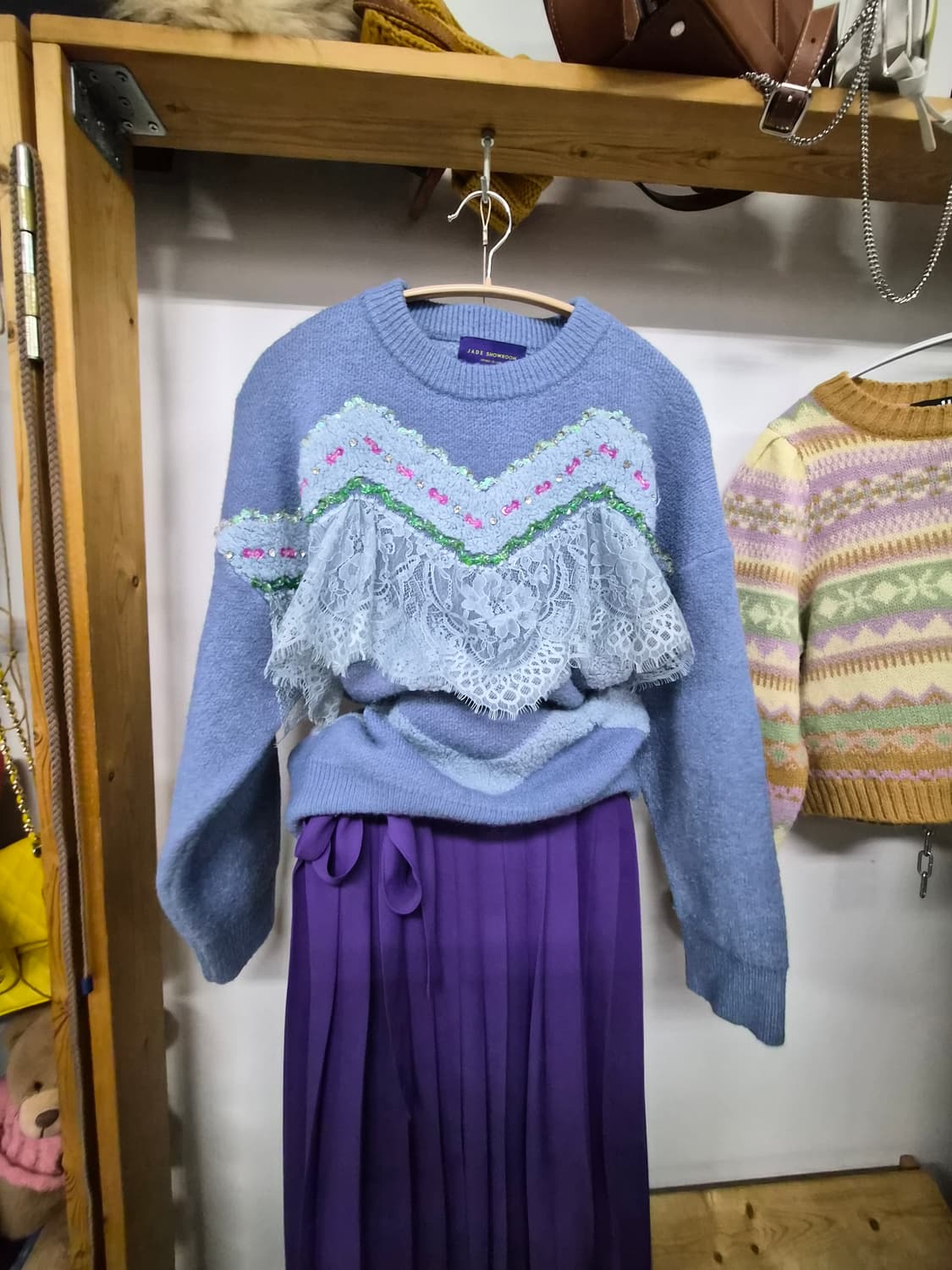 제이드쇼룸 레이스니트. jeikei퍼플 랩 스커트 상품이미지5