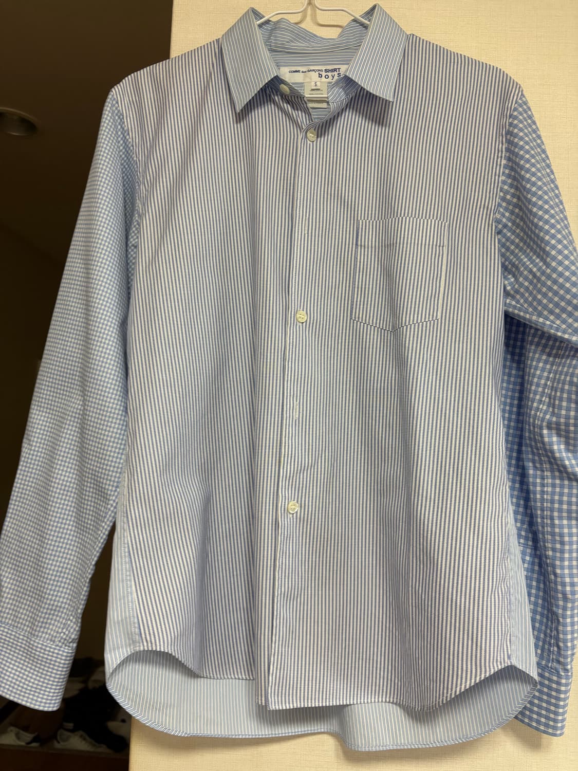 꼼데가르송 서츠 보이 스트라이프 깅엄 배색 셔츠 상품이미지2