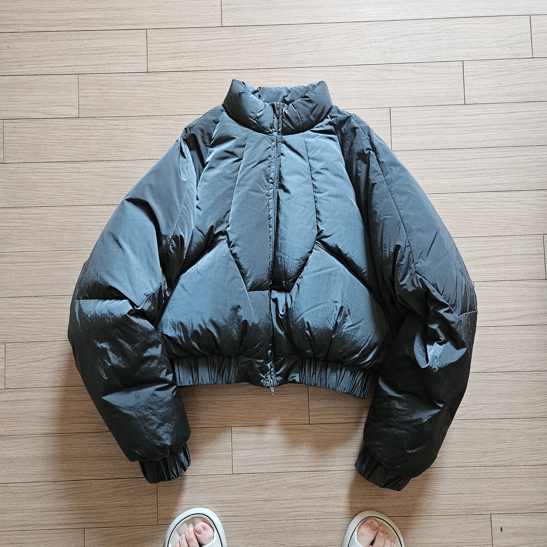 아조바이아조 패널드 쇼트 패디드 자켓 그레이 L 상품이미지5