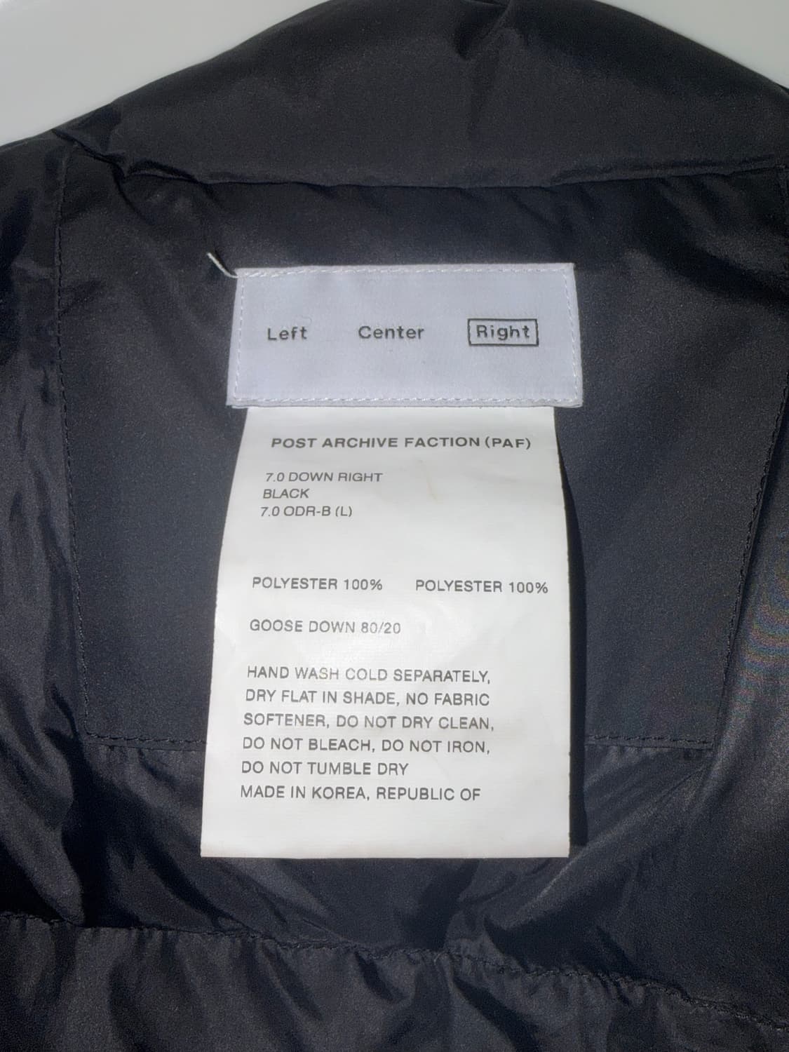 (L)PAF 7.0 DOWN RIGHT 파프패딩 블랙 상품이미지4