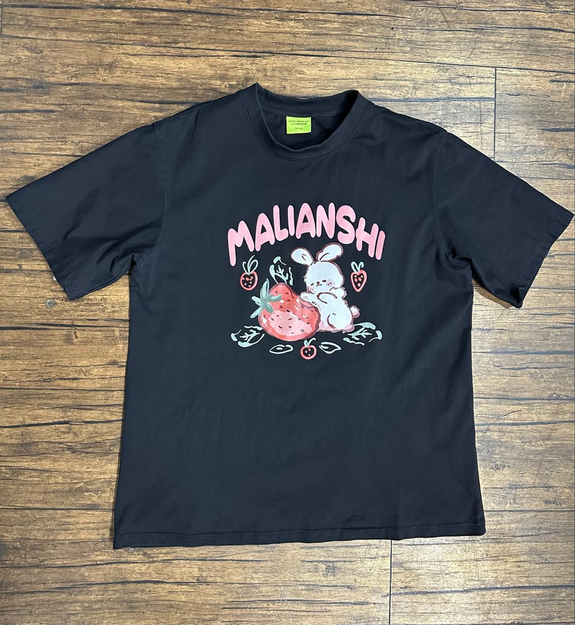 MALIANSHI 말리안시 토끼 딸기 프린팅 반팔 티셔츠 블랙 L 상품이미지2