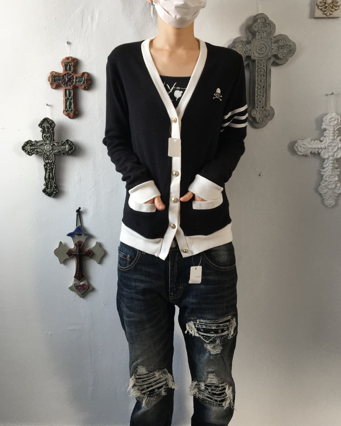 Needle work point knit cardigan 상품이미지1