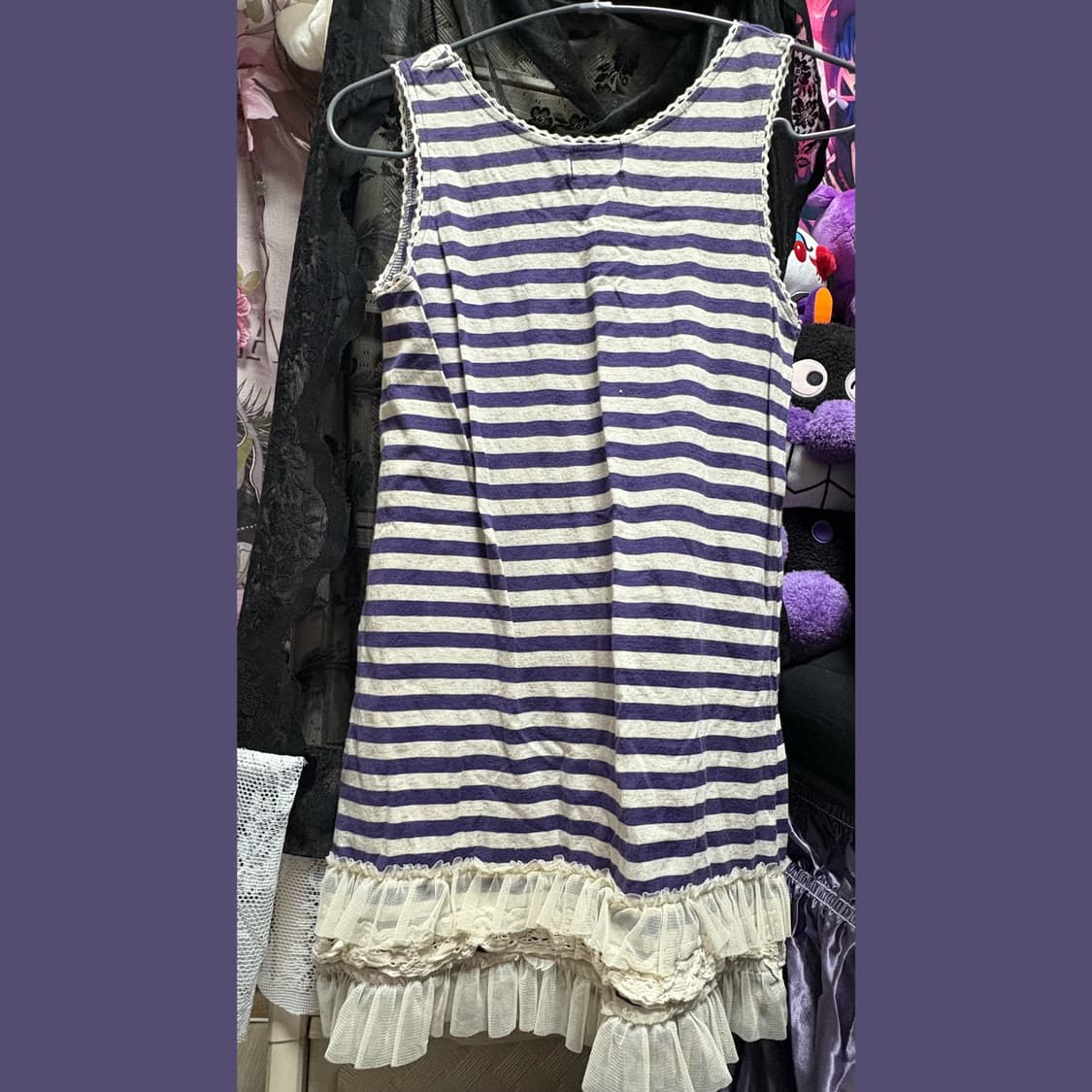 보라 스트라이프 레이스 슬리브리스 나시 모리걸 갸루 상품이미지2