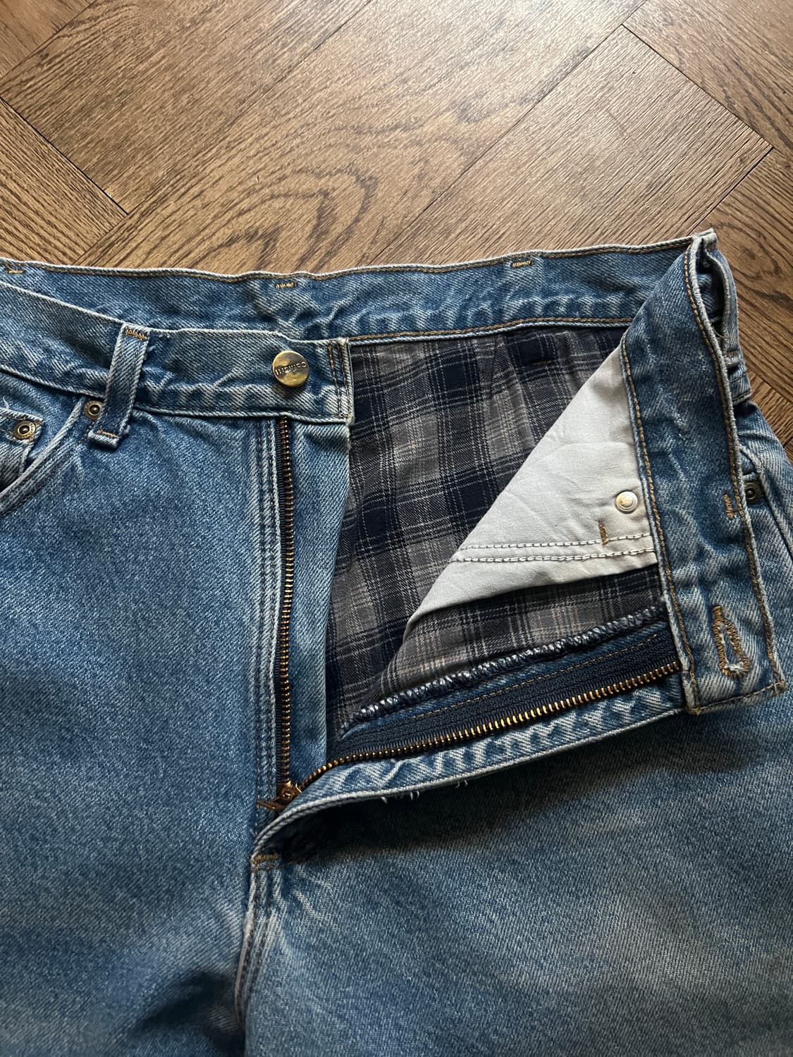 [34]칼하트 USA 체크 라이닝 빈티지 워싱 데님 팬츠 상품이미지2