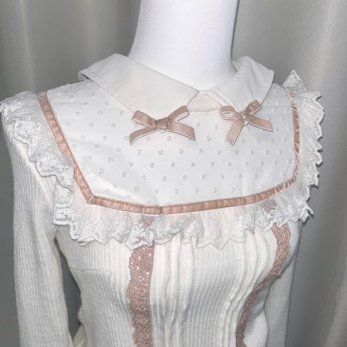 리즈리사깔 히메갸루 로걀탑 딱붙 레이스리본 카라티 상품이미지2