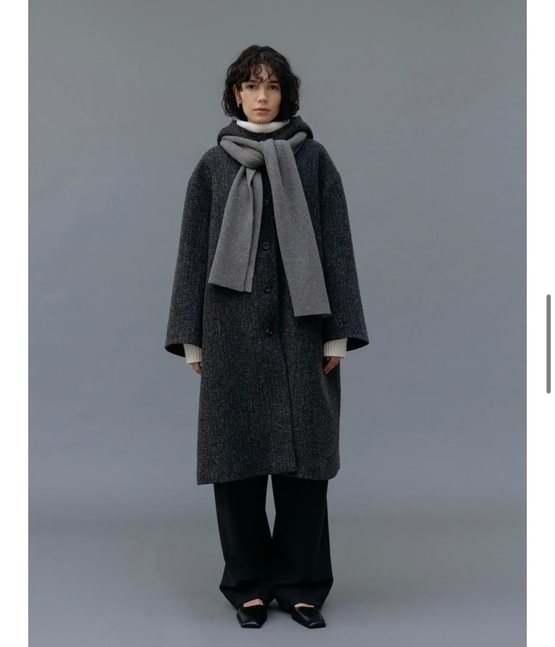 네세서리 헤링본 후드 코트 차콜 상품이미지2